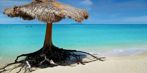 Poster - Beach umbrella on white sand beach in the  andaman sea 