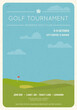 Retro style golf club invite. Blue sky and green golf field. Golfclub competition poster on textured paper. Championship or tournament text placeholder. Template for golf championship event.
