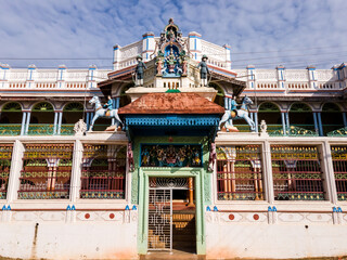 Sticker - Exterior facade of an old heritage palace in the village of Athangudi in Chettinadu.