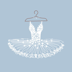 Sticker - Beautiful ballet tutu on a hanger. Ballet dress with lace bodice. Vector illustration on white background.