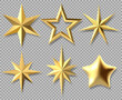 Realistic Christmas stars. Golden xmas glossy 3D stars, award decorative symbol isolated vector illustration set. Gold Christmas star icons