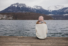 Mindfulness, Woman Sitting Alone Near The Lake