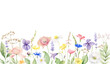 Watercolor vector banner of with wildflower flowers and leaves.