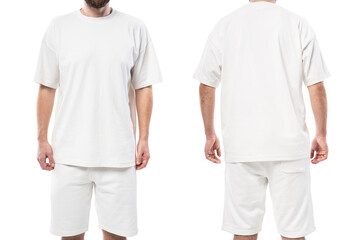 Wall Mural - Man wearing blank white t-shirt and shorts on white background
