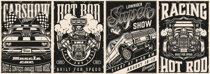 Canvas Print - Vintage monochrome custom cars posters