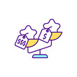 © bsd studio - Price comparison RGB color icon. Ecommerce sales. Best purchase decision. Products pricing drop. Isolated vector illustration. Making goods choices. Price-tracking site simple filled line drawing