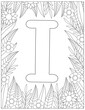 Letter I coloring page. Floral coloring.