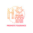 Promote tolerance concept icon. Racism at work abstract idea thin line illustration. Anti-racism strategy development. Inclusion efforts. Spreading awareness. Vector isolated outline color drawing