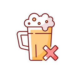 Sticker - Avoid alcohol RGB color icon. Diet restriction for alcoholic beverages. Stop drinking, alcoholism prevention. Isolated vector illustration. Addiction problem simple filled line drawing