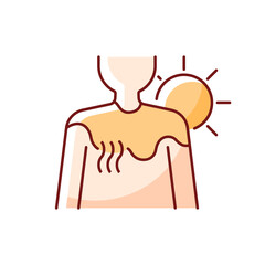 Sticker - Sunburn RGB color icon. Person under sunlight exposure. Inflammation during summer from heatstroke. Irritation on skin. Isolated vector illustration. Heat stroke simple filled line drawing