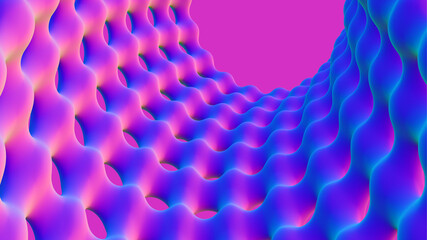 Poster - Purple neon. Color poster, ultraviolet and lilac. 3D illustration of crystal lattice. Tunnel of twisted directions