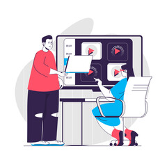 Aufkleber - Video tutorial web concept. Woman studying course on internet platform. Online education people scene. Flat characters design for website. Vector illustration for social media promotional materials