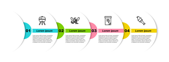 Wall Mural - Set line Barbecue grill, Eagle, Calendar with date July 4 and Torch flame. Business infographic template. Vector