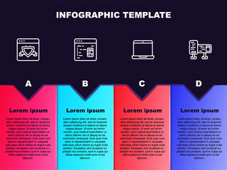 Set line Browser with shield, Software, Laptop and Computer monitor screen. Business infographic template. Vector