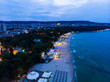 View from above of the hotels in night Varna in Bulgaria. Summer holiday in Europe. Aerial photography, drone view.