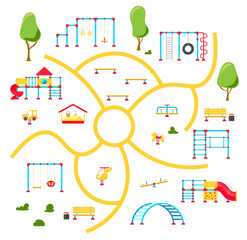 Wall Mural - Kids playground. Set of playing equipment elements. City park concept. Vector illustration