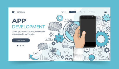 Wall Mural - Mobile application and mobile app development concept. Project development and business ideas. Flat vector illustration.