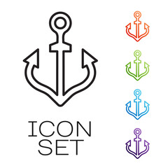 Sticker - Black line Anchor icon isolated on white background. Set icons colorful. Vector