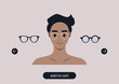 Virtual glasses try on tool, a young male character portrait wearing different frames