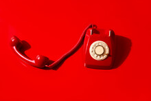 Red Rotary Dial Telephone Off The Hook