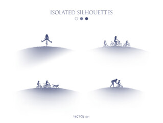 Wall Mural - People on bicycle. Family on bikes. Road trip. Isolated silhouette set