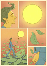 Walking The Sun In Spring, In Comics Manner.