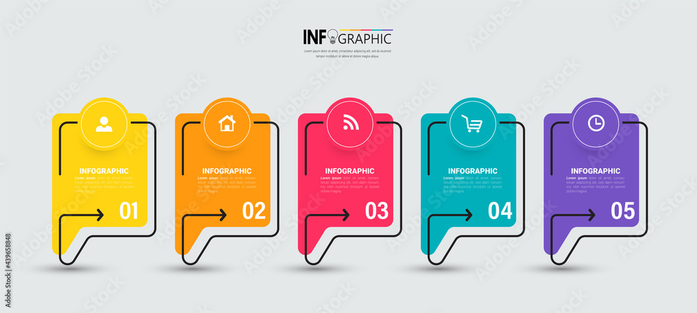 5 Steps Timeline Infographics design template.	
 - obrazy, fototapety, plakaty 
