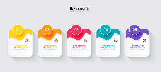 Fototapete - Infographics design template, 3D Business concept with 5 steps or options, can be used for workflow layout, diagram, annual report, web design.Creative banner, label vector.	
