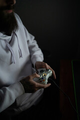 Man playing in online computer games