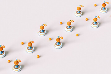 blue and orange abstract composition on white background