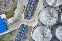 View From Above At Grain Elevators At Agricultural Complex