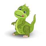 Fototapeta Dinusie - 
Green dinosaur. Cute baby picture. Vector. Illustration. Animation. Cartoon. White background. Isolated. The Dragon.