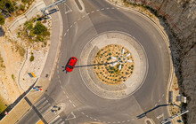 Aerial Top View Of A Roundabout On Island Ciovo In Croatia