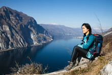 Sitting Woman Looking At The Beautiful Landscape
