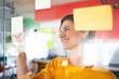 © Santi Nuñez/Stocksy - Businesswoman Putting Post-It Notes On Glass Board
