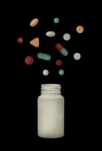 A Lot Of Colorful Medication And Pills On Black Background