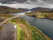 Aerial view of Kylesku Bridge in Scotland, UK