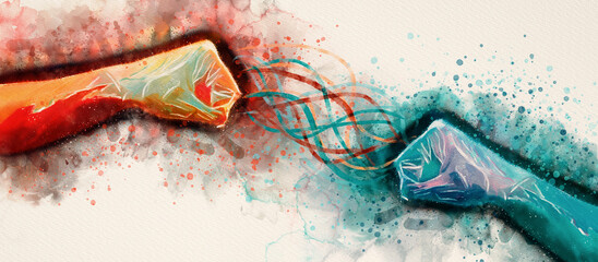 watercolor hands. conflict concept. design element