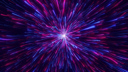 Wall Mural - flowing shiny particles with colorful wavy trails. stream of neon rays. seamless loop