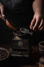 Still Shot Of Coffee Grinder And Beans