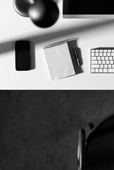 Minimalist workspace with computer on white table