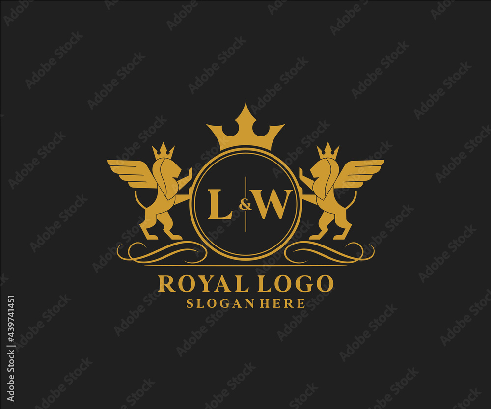 Initial LW Letter Lion Royal Luxury Heraldic,Crest Logo template in ...