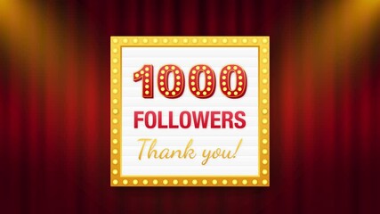 Wall Mural - 1k followers, Thank You, social sites post. Thank you followers congratulation card. Motion graphics.