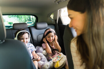 Sticker - Little children enjoying a car ride with mom