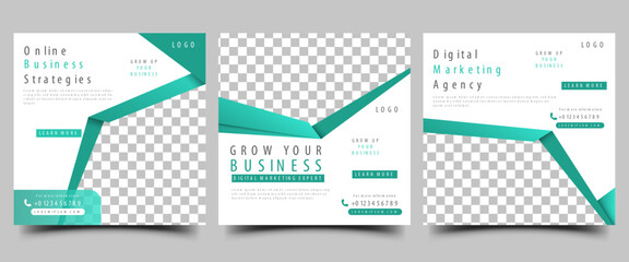 Business agency social media post template. Modern promotional banner design with abstract frame shape. Usable for social media, banners, and websites.