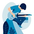 © barnawi - Vector flat illustration of young boy playing guitar