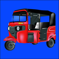 Indian motor rickshaw car Indian red tuk tuk Vector illustration