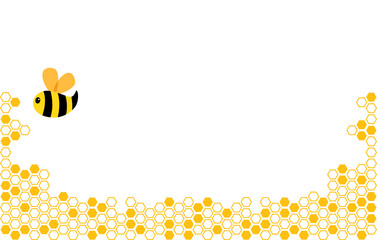 Wall Mural - Orange border of geometric hexagons with cute bee. Symbolizing the honeycomb.