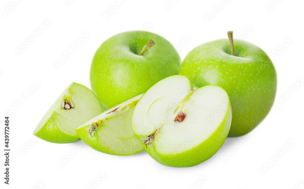 Fresh green apples on white background