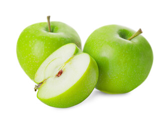 Fresh green apples on white background